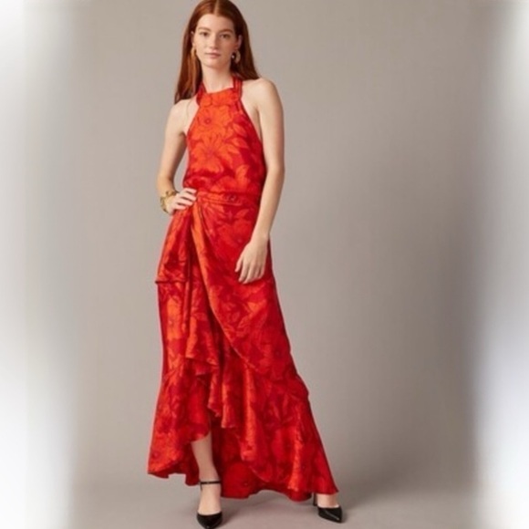 J Crew Collection Halter Tie Cupro Blend Dress Terrace Floral Print Size 14 NEW - Picture 1 of 16